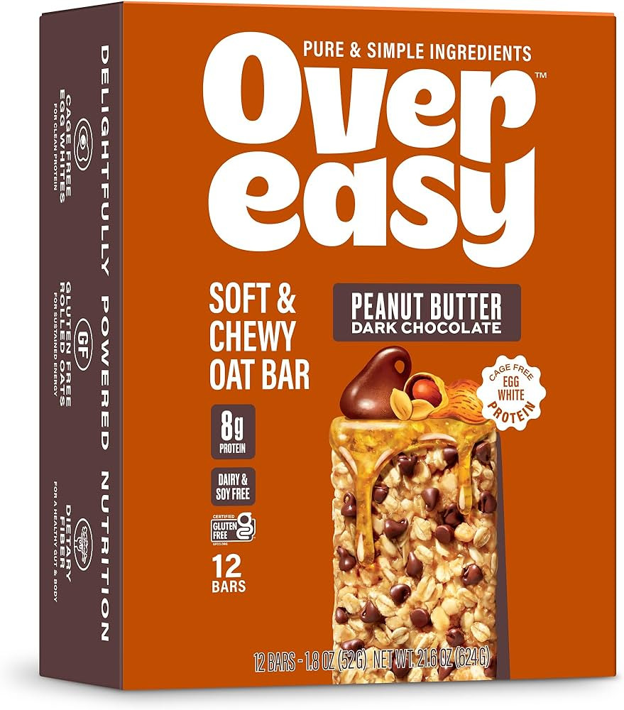 Over Easy Peanut Butter Dark Chocolate Soft and Chewy Oatmeal Breakfast Bars - Granola and Protei... | Amazon (US)