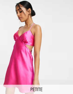 Topshop Petite cut out satin mini slip dress in hot pink | ASOS (Global)