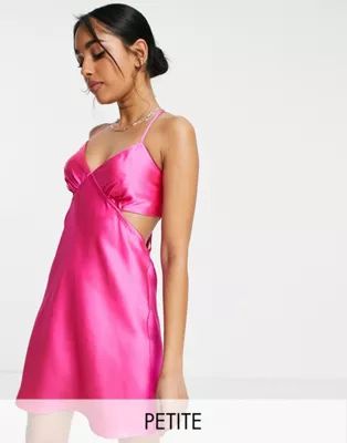 Topshop Petite cut-out satin mini slip dress in hot pink | ASOS | ASOS (Global)