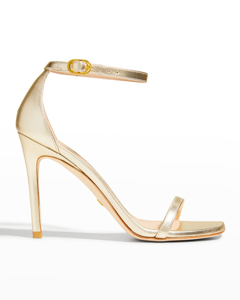 Stuart Weitzman Nudistcurve Metallic Ankle-Strap Sandals | Neiman Marcus