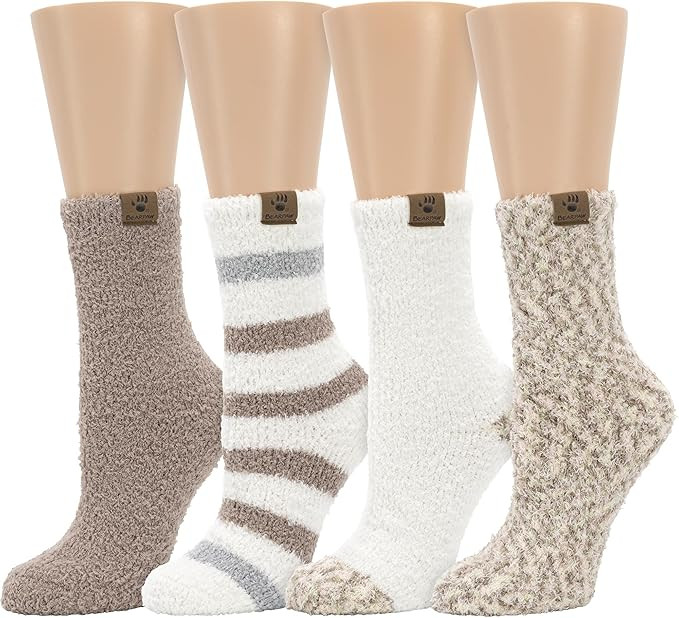 BEARPAW 4 Pair Pack Cozy Super Soft Lounge Socks Multi Pattern Crew Socks | Amazon (US)