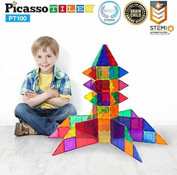 PicassoTiles 100 Piece Set 100pcs Magnet Building Tiles Clear Magnetic 3D Building Blocks Constru... | Amazon (US)
