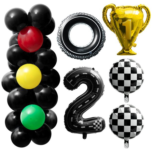 29Pcs Two Fast Birthday Party Supplies Decorations, Inflatable Tires Checked Traffic Light Trophy... | Walmart (US)
