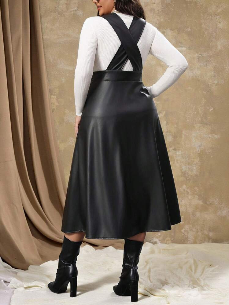 Roveilla Plus Button Front PU Leather Dress Without Tee, For Winter Maxi Women Outfit | SHEIN