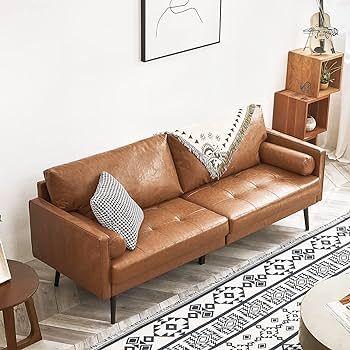 Vonanda Faux Leather Sofa Couch, Mid-Century 73 Inch 3 Seater Leather Couch with Hand-Stitched Co... | Amazon (US)