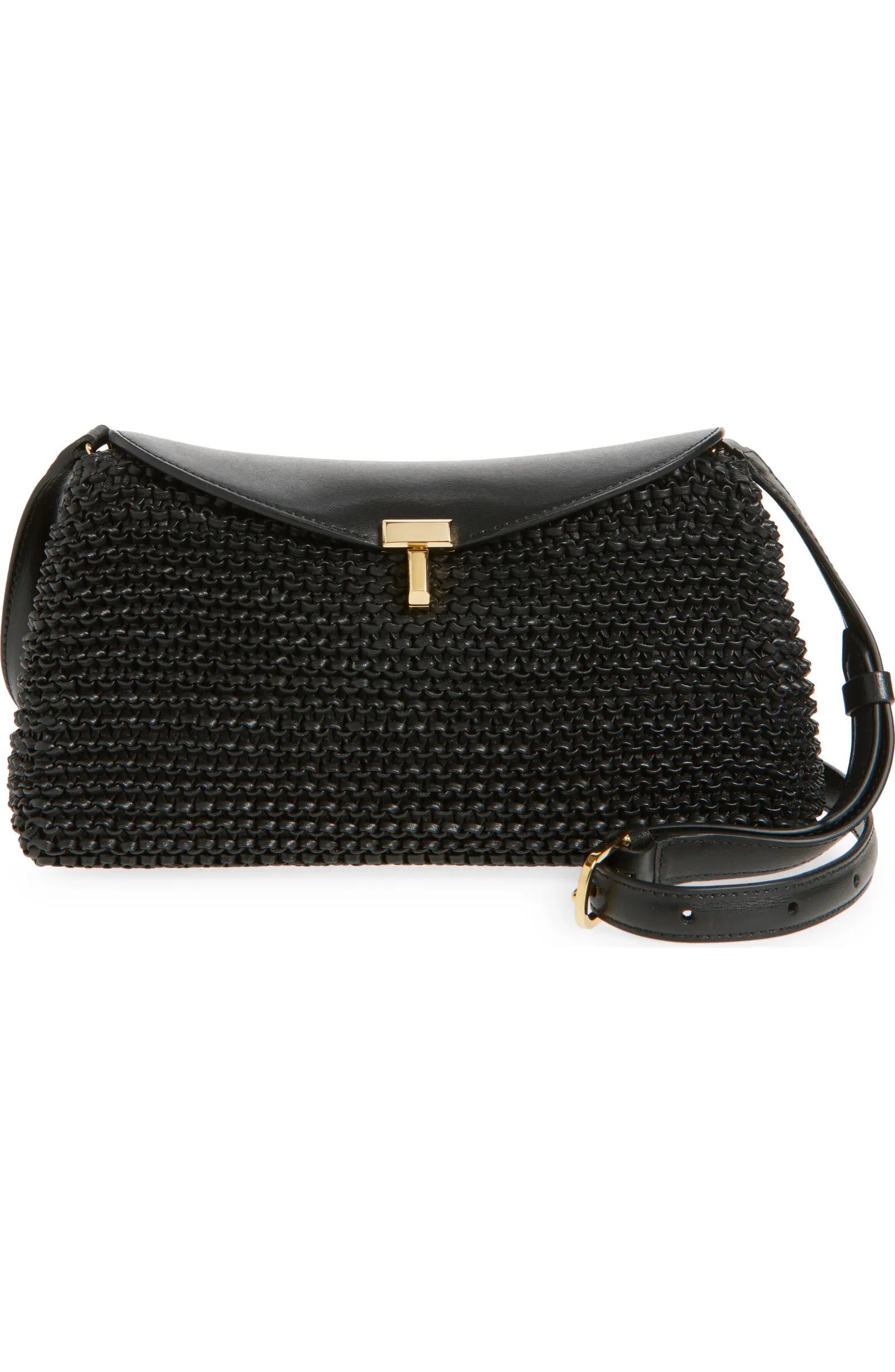 TOTEME T-Lock Top Handle Woven Leather Clutch | Nordstrom | Nordstrom