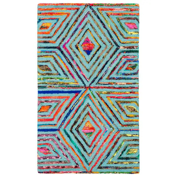 SAFAVIEH Handmade Nantucket Fevzie Contemporary Cotton Rug - 3' x 5' - Blue | Bed Bath & Beyond