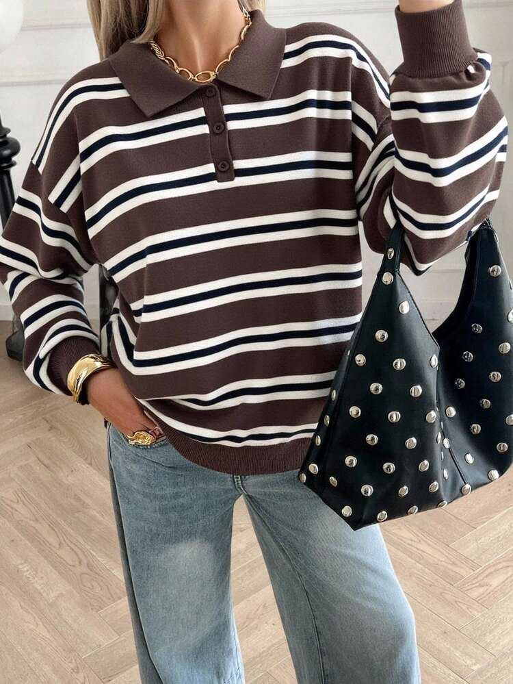 Livesso Women's Autumn Retro Striped Turtleneck Sweater | SHEIN