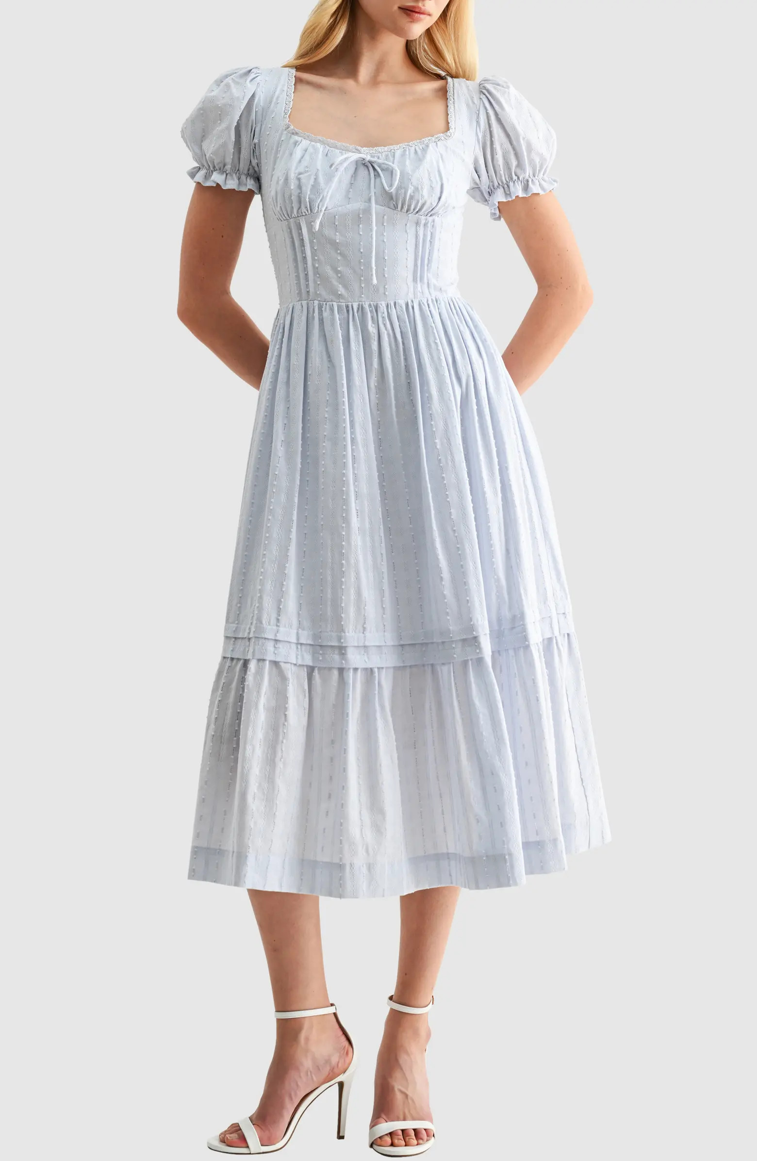 All in Favor Pintuck Cotton Dobby Midi Dress | Nordstrom | Nordstrom