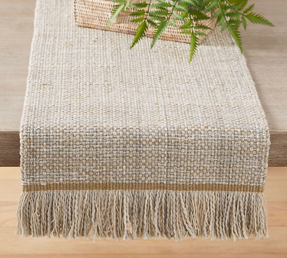 Handwoven Basketweave Cotton Fringe Table Runner | Pottery Barn (US)