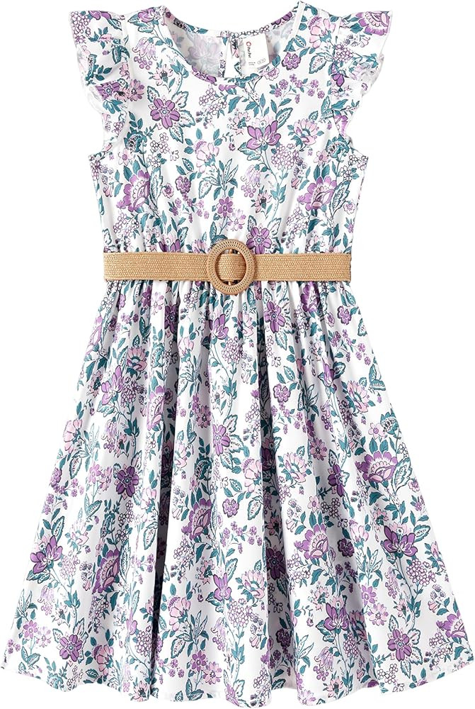 PATPAT Little Big Girls Dress Vintage Boho Floral Ruffle Short Sleeve Casual Swing Dress with Bra... | Amazon (US)