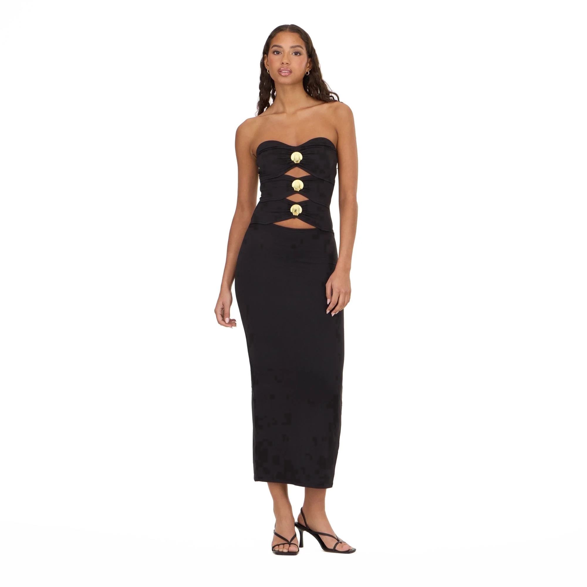 Forever 21 Women’s Bandage Style Maxi Dress with Seashell Hardware, Strapless Cutout Bodycon Long Dress for Parties, XS-XL - Walmart.com | Walmart (US)