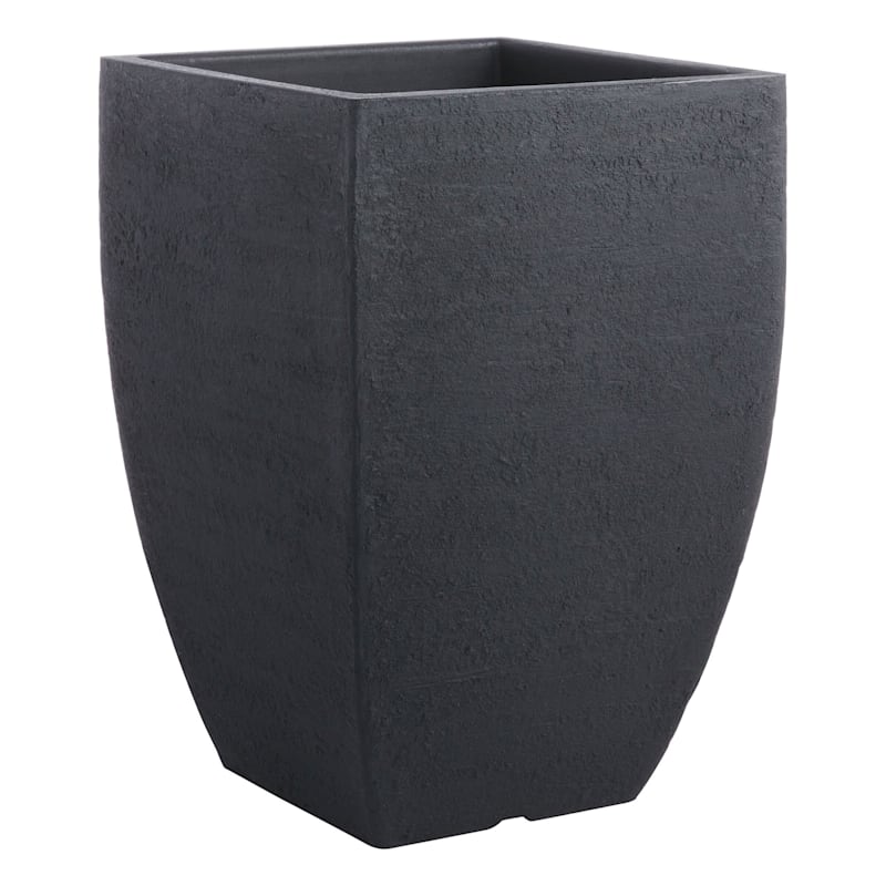 All-Weather Lead Black Modern Square Outdoor Planter, Medium | At Home