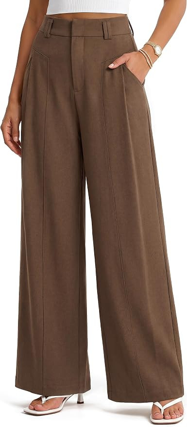 Arach&Cloz Women's Linen Blend Wide Leg Pants All-Season Work Dress Trousers | Amazon (US)