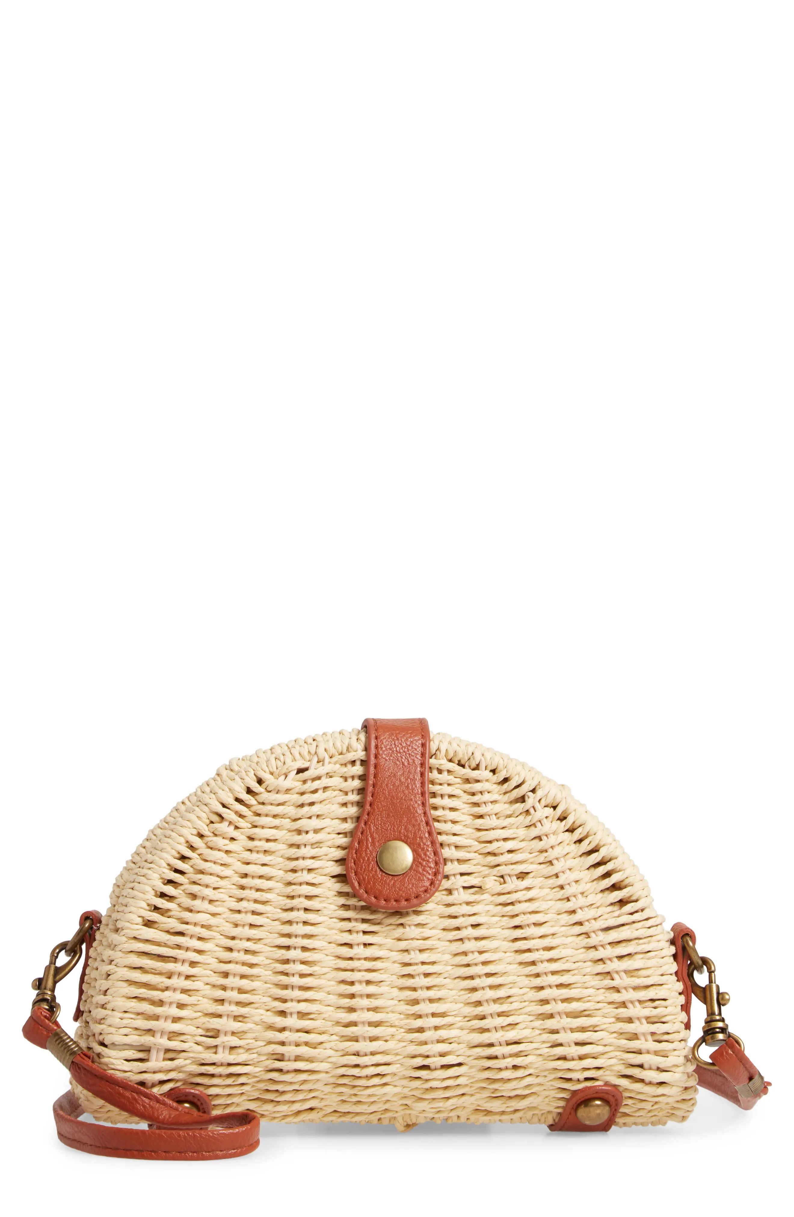 La Double 7 Faux Leather Trim Straw Crossbody Bag - | Nordstrom