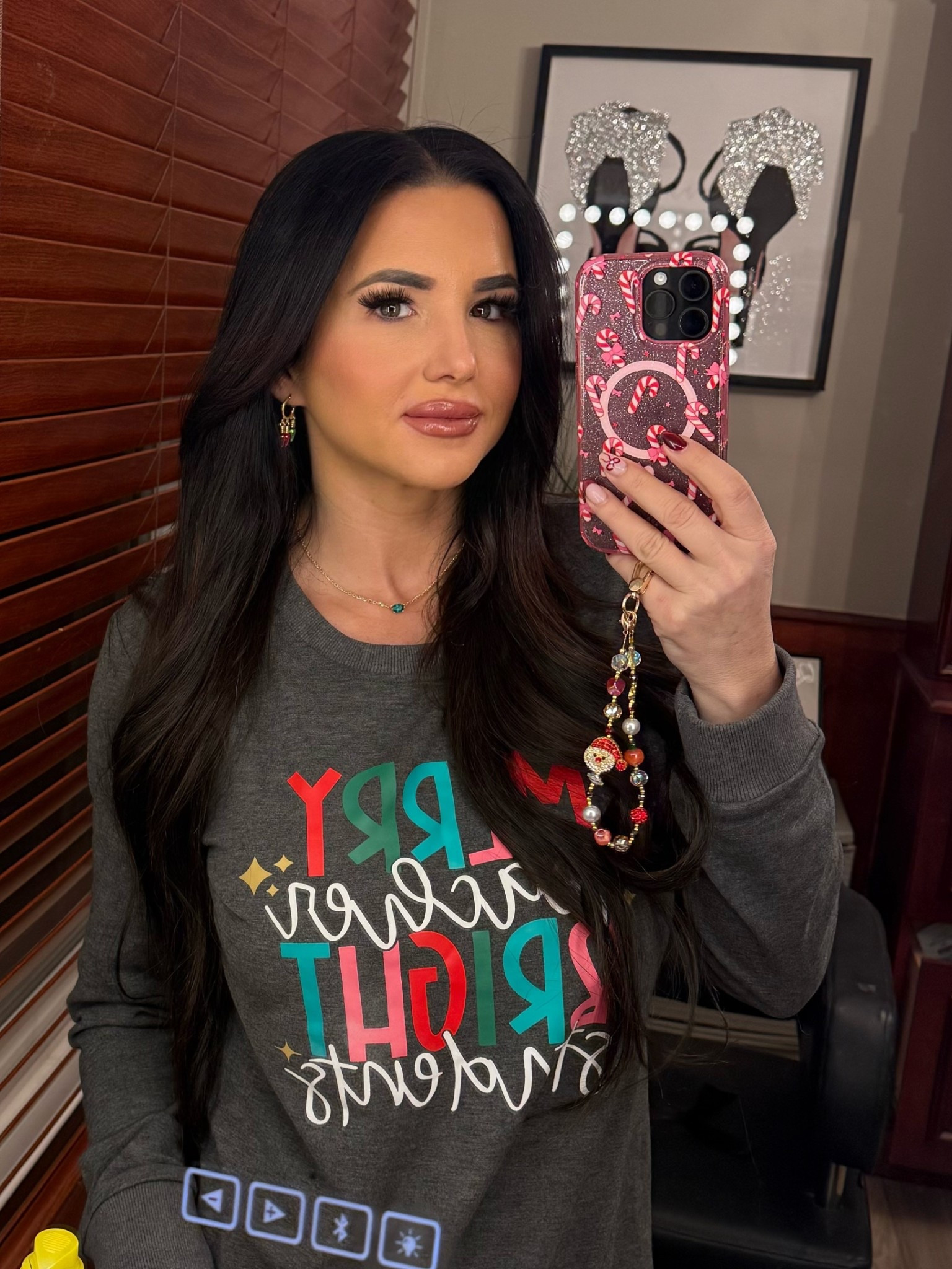 Merry Teacher, Bright Students Christmas sweatshirt + my sparkly pink phone case — both from Amazon & linked in LTK 🤍 

#LTKHoliday #LTKdayinmylife #LTKWorkwear