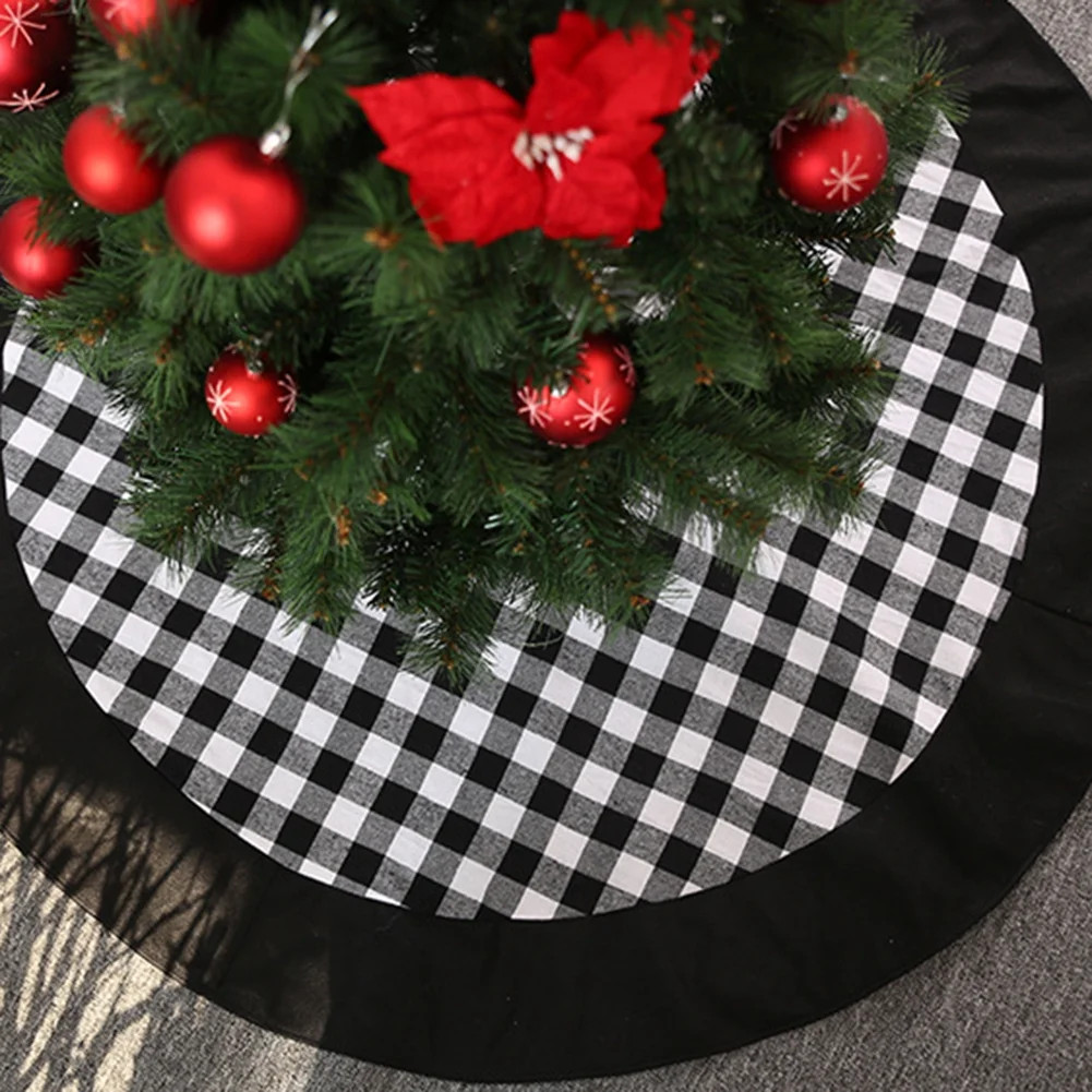Visland 47Inch Buffalo Plaid Christmas Tree Skirt Black Buffalo Check Tree Skirt , Double Layers ... | Walmart (US)