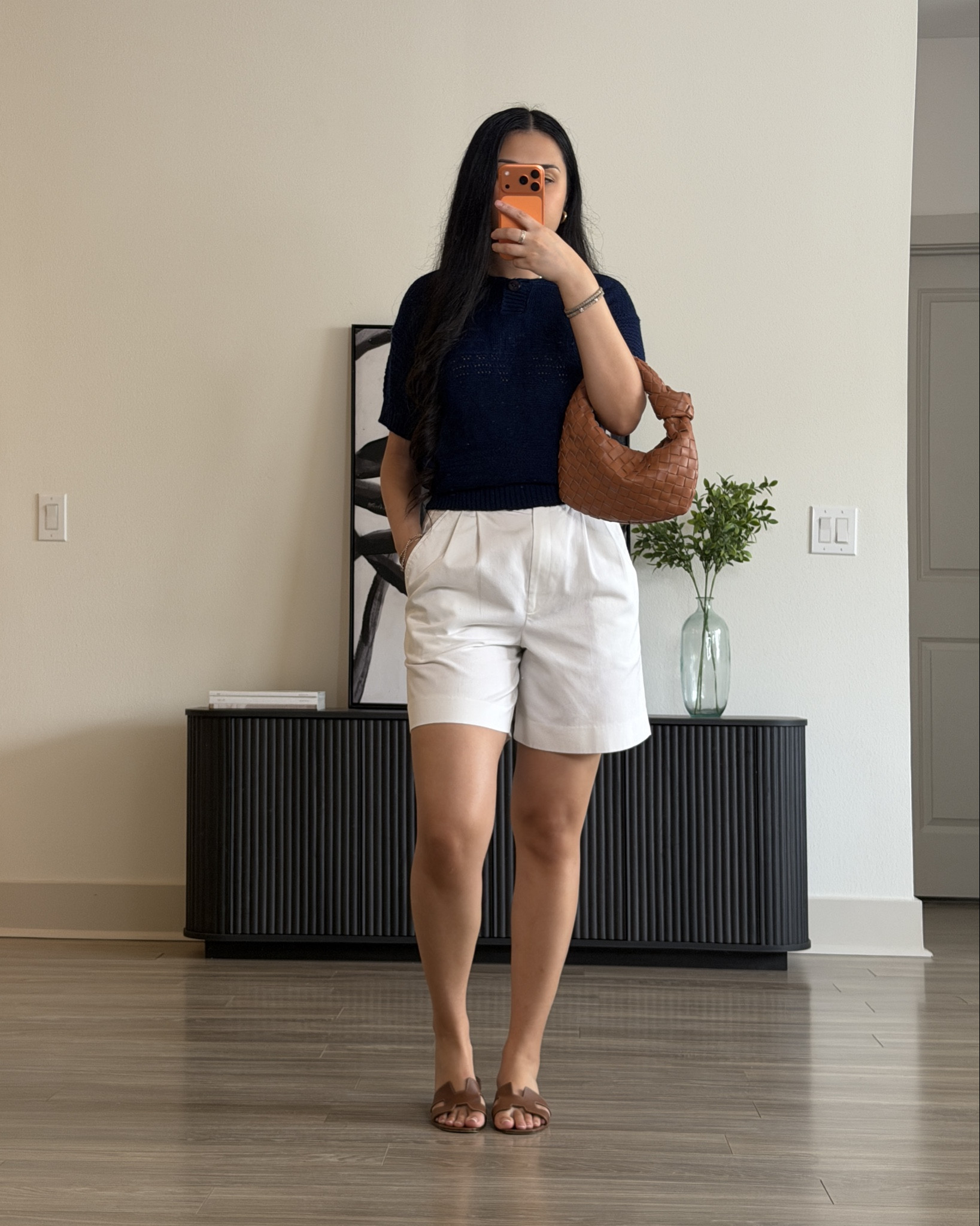 Elevated casual outfit inspo. Easy spring outfit with white shorts and a navy knitted top. 

Top thrifted
Shorts Talbots thrifted 
Shoes Hermes
Bag Amazon 

#LTKmomlife #LTKootd
