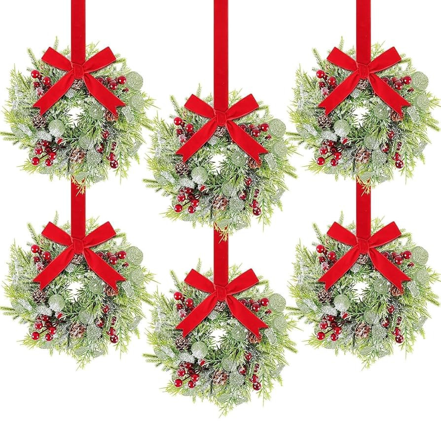 6 Pcs Mini Christmas Wreath for Kitchen Cabinets 3" Christmas Candle Rings Wreath Red Berry Norfo... | Amazon (US)
