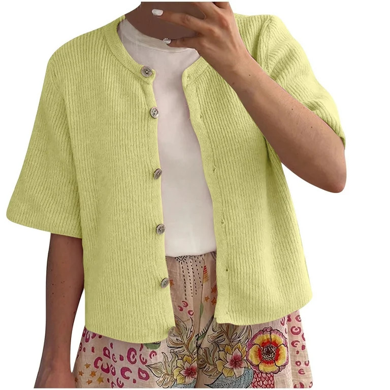 Miluxas Women's Lightweight Cardigan Short Sleeve Button-Down Summer Cardigan Sweater Yellow 4(S) | Walmart (US)
