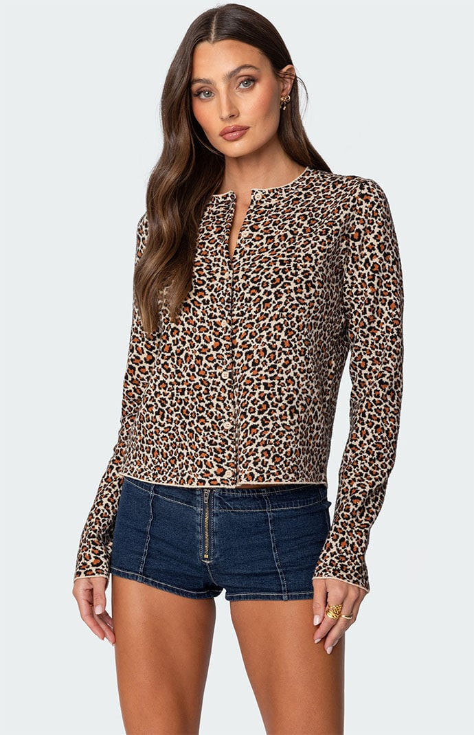 Edikted Women's Leopard Printed Knit Cardigan - Size Medium | PacSun
