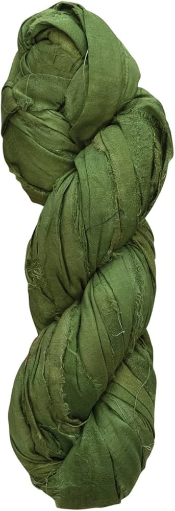 70-75 Yard Recycled Torn Silk Ribbon, Green (Each One Will Vary) | Amazon (US)