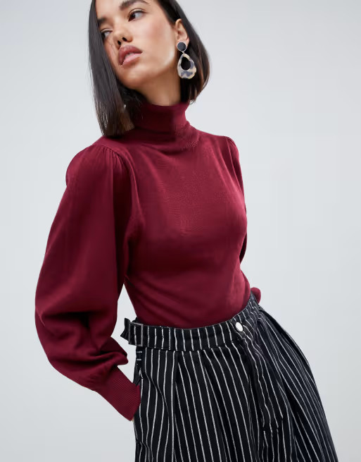 ASOS DESIGN eco crop roll neck sweater in volume sleeve | ASOS US