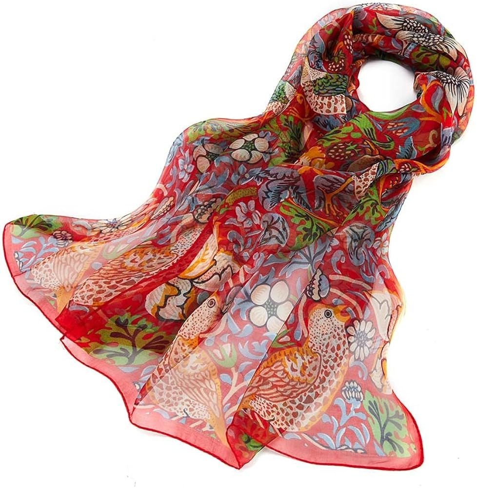 Signare Women's 100% Silk Art Scarf/Headwear in William Morris Strawberry Thief Red (SC-SILK-WM-S... | Amazon (US)
