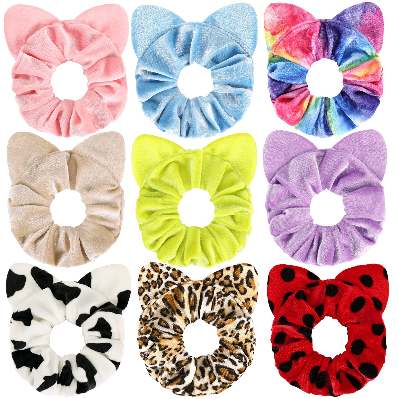 Mouse Ear Scrunchies for Hair, Funtopia 9 Pcs Cute Velvet Scrunchies for Women Girls Kids, Fashio... | Amazon (US)