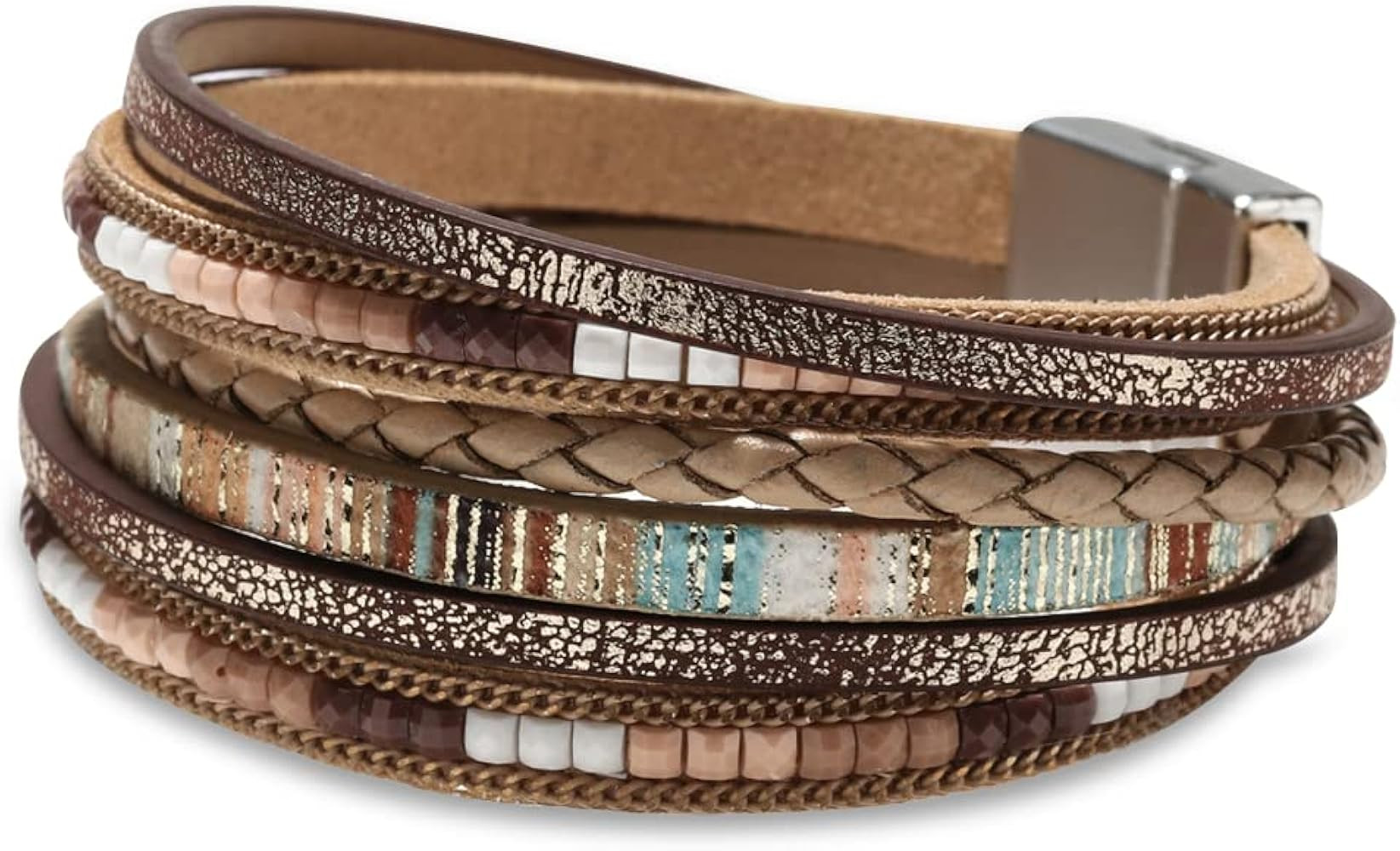 Fesciory Leather Wrap Bracelets for Women, Boho Leopard Multi-Layer Crystal Beads Cuff Bracelet J... | Amazon (US)