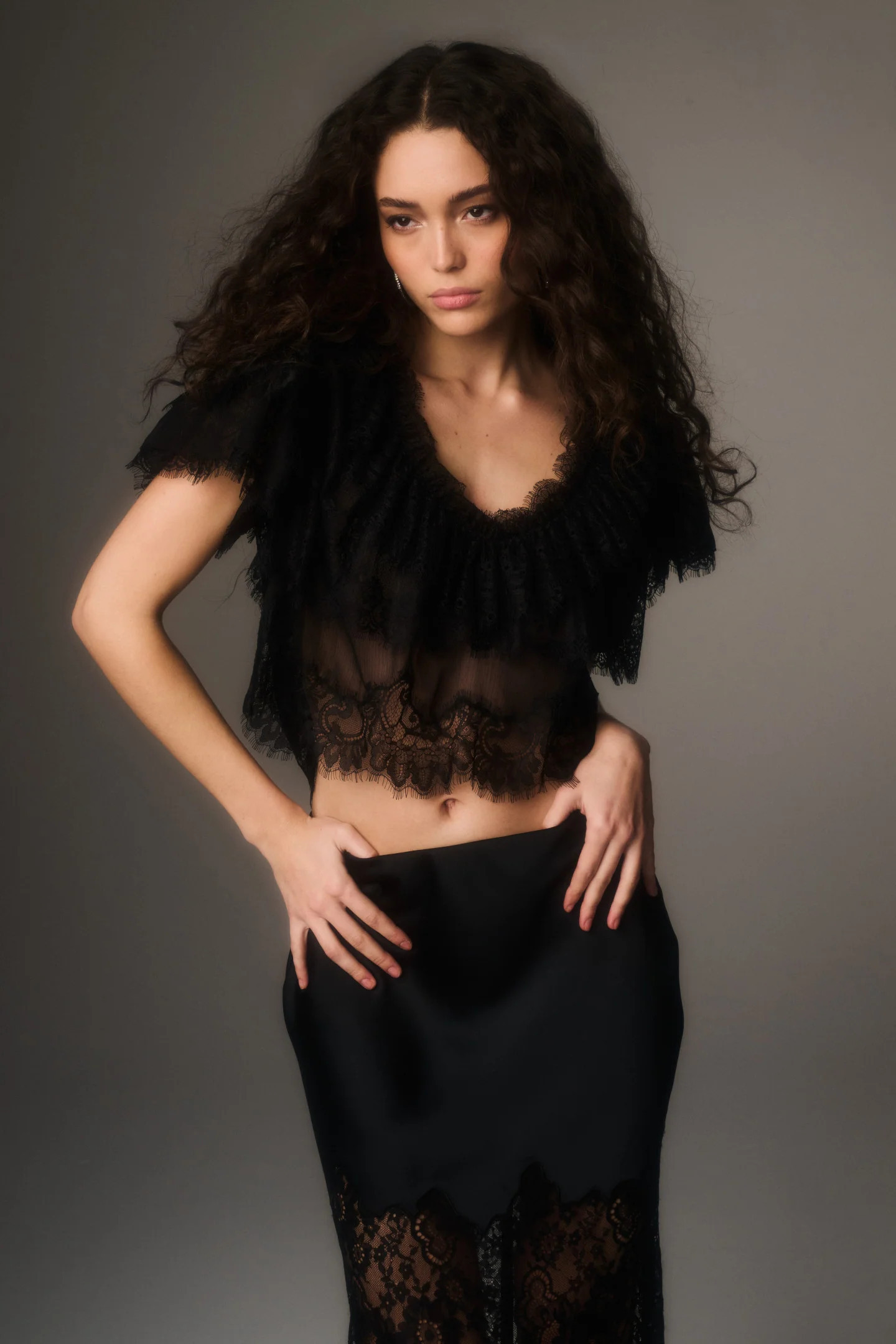 Vienne Lace Chiffon Top - BLACK / L | LoveShackFancy