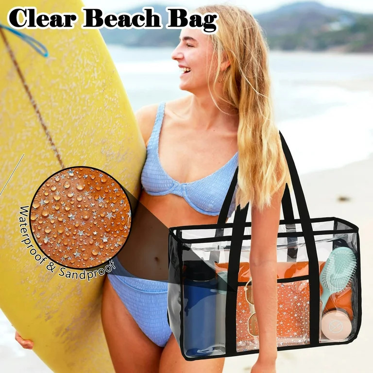 Fammart Large Clear Beach Tote , Clear Beach Bag for Women, Large Pool Tote Bag With Zipper Closu... | Walmart (US)