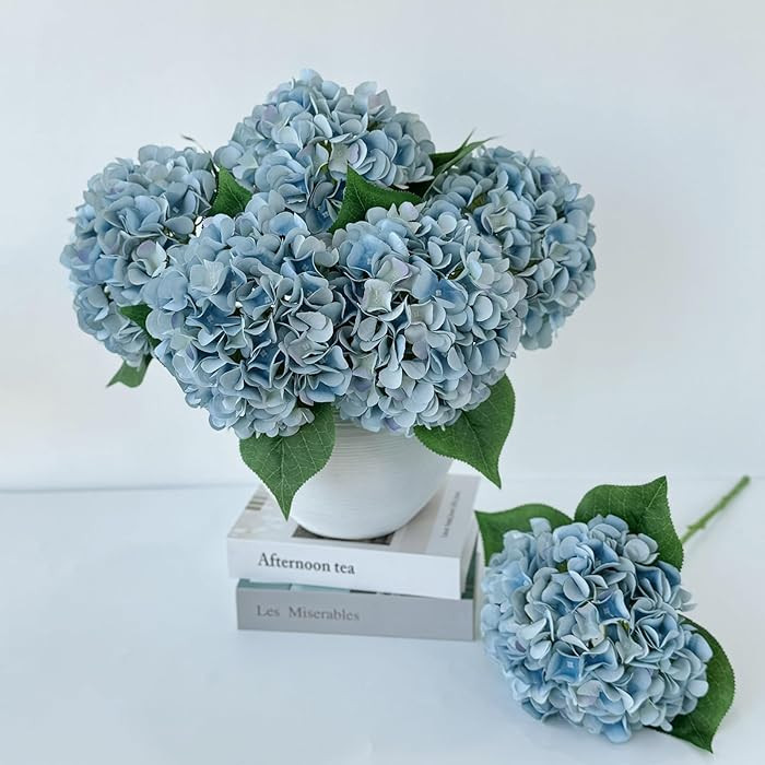 5 Pcs Light Blue Silk Hydrangeas Artificial Flower Boho 20'' Faux Hydrangeas for Spring Home Deco... | Amazon (US)