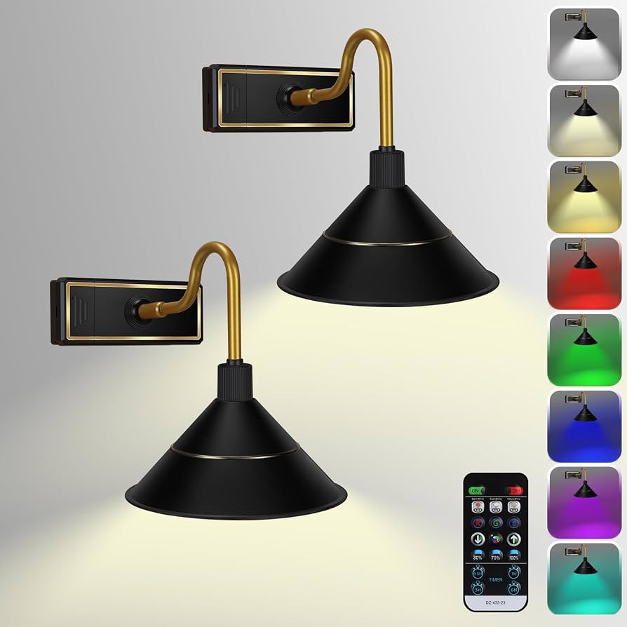 Yuewilai Battery Operated Wall Sconce Set of Two, 13 RGB Colors Dimmable Wireless Wall Lights wit... | Amazon (US)