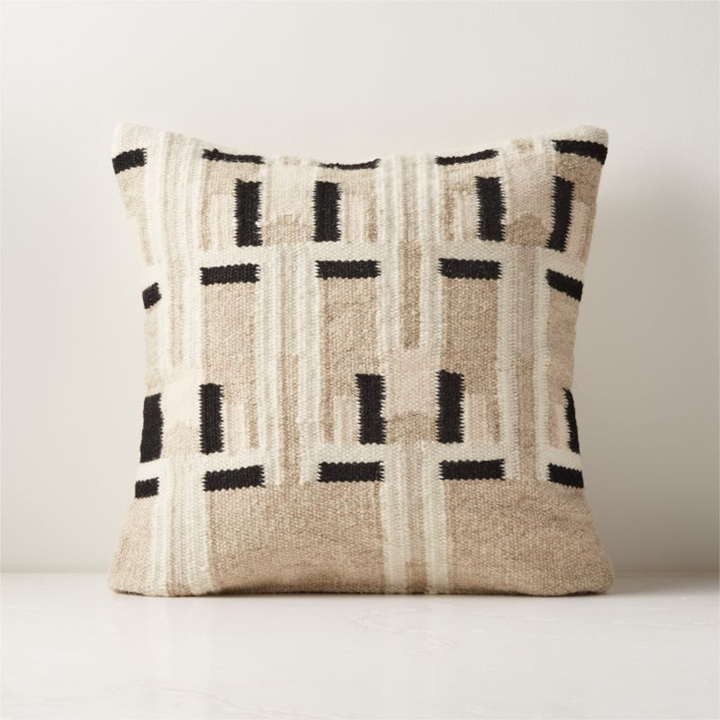 Diya Woven Natural and Black Modern Throw Pillow with Down-Alternative Insert 18" | CB2 | CB2