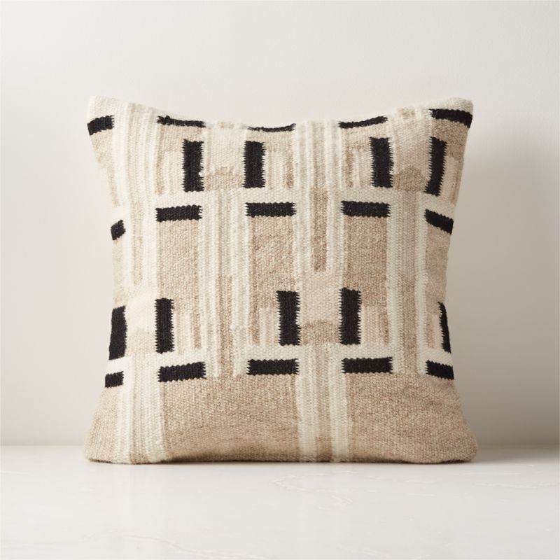 Diya Natural and Black Woven Modern Throw Pillow with Feather-Down Insert 18'' | CB2 | CB2