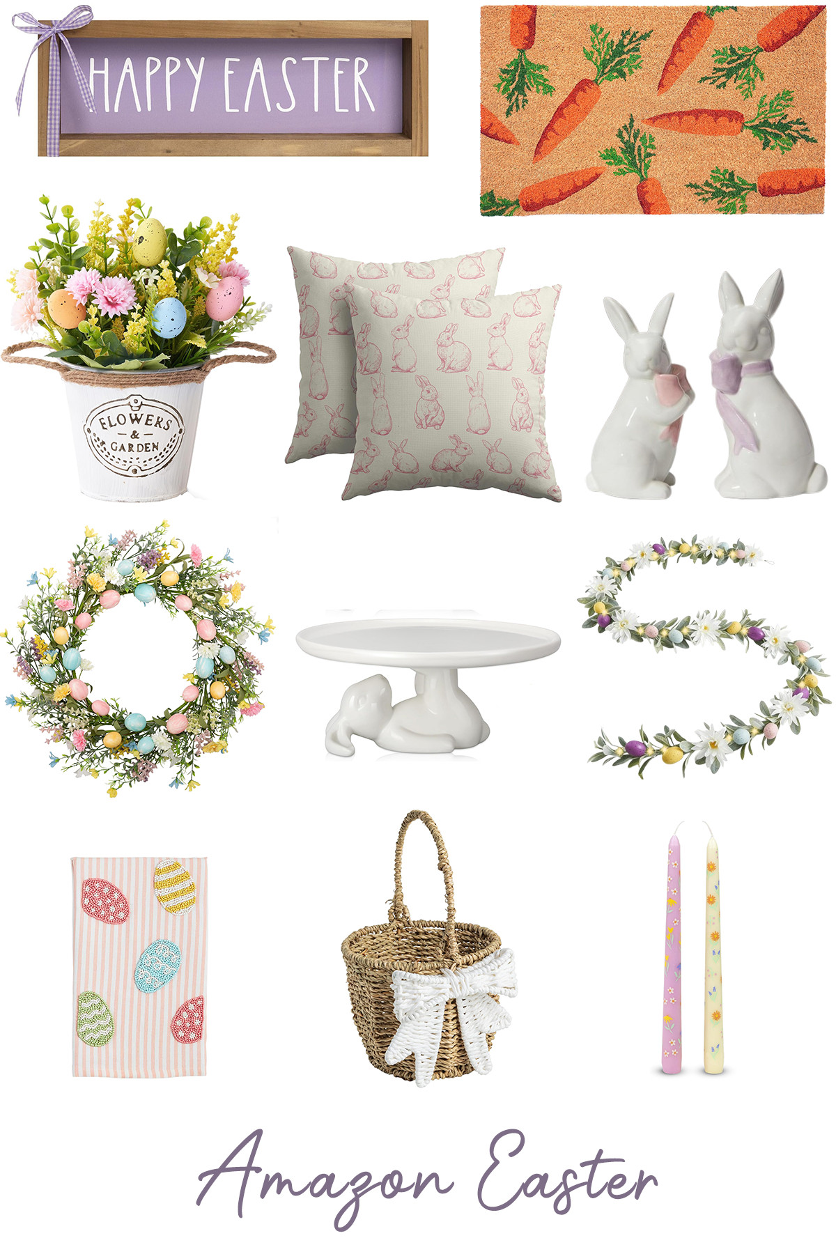 Amazon Easter Decor
Amazon is my go-to for approachable, traditional holiday decor at a decent price point. These Easter decor pieces focus on on high-contrast pastels and iconic symbols (bunnies, eggs, and carrots are front and center). The trend here is instant atmosphere: easy-to-style items like ceramic bunny cake stands, floral garlands, and festive doormats that make a home feel holiday-ready in minutes. 

 #LTKSeasonal #LTKHome