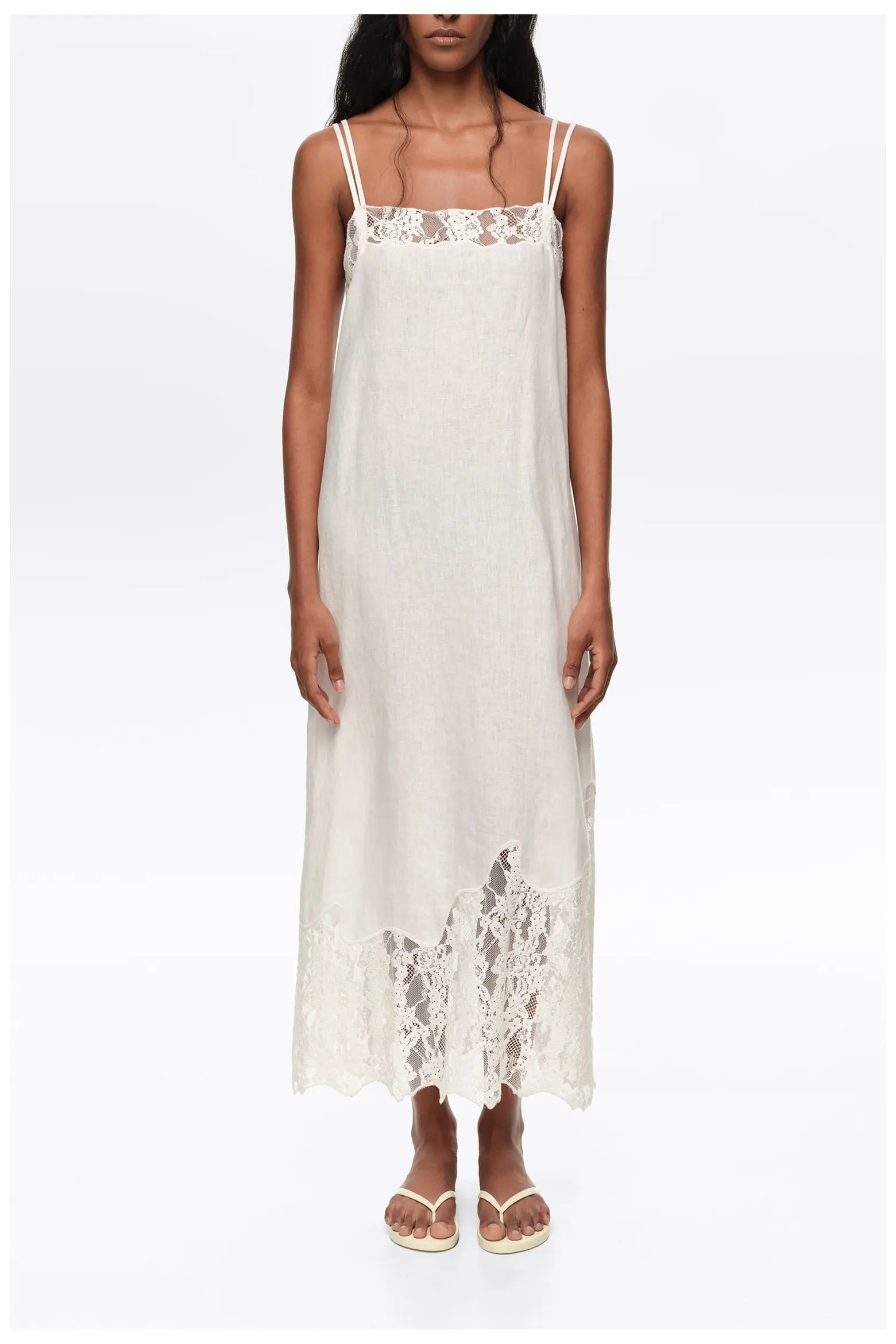 Washed Linen Lace Midi Dress (Women) | Nordstrom | Nordstrom