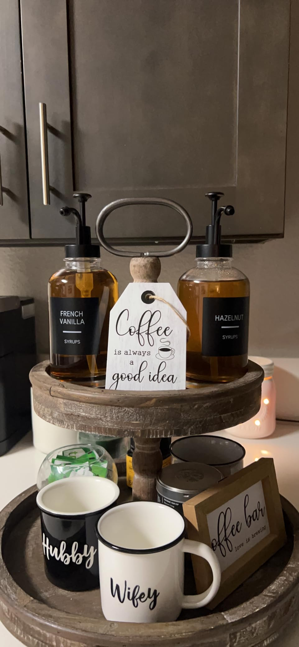 Creative Co-op EC0112 Distressed Wood 2-Tier Tray with Metal Handle, Black | Amazon (US)