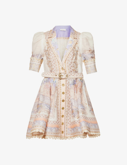 Womens Odyssey Print High Tide Graphic-print Silk and Linen-blend Mini Dress XL | Selfridges