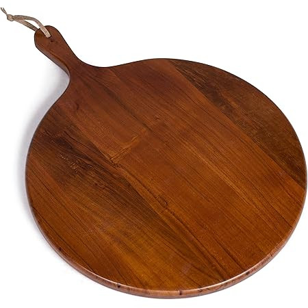 Round Acacia Wood Cutting Board with Handle, Wood Serving Board Round Cheese Board Charcuterie Bo... | Amazon (US)