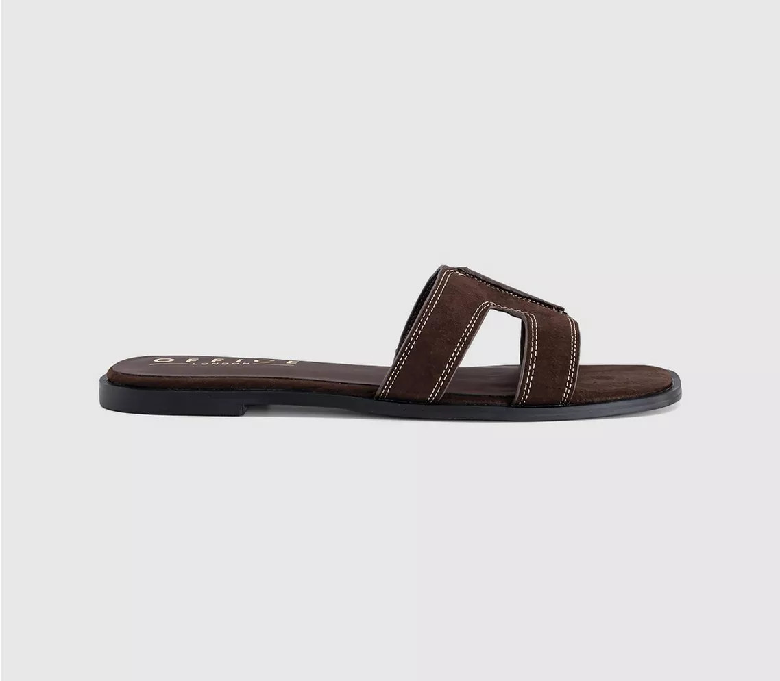 OFFICE Slade Cut Out Sliders Brown Faux Suede - Women’s Sandals | Office Shoes (UK)