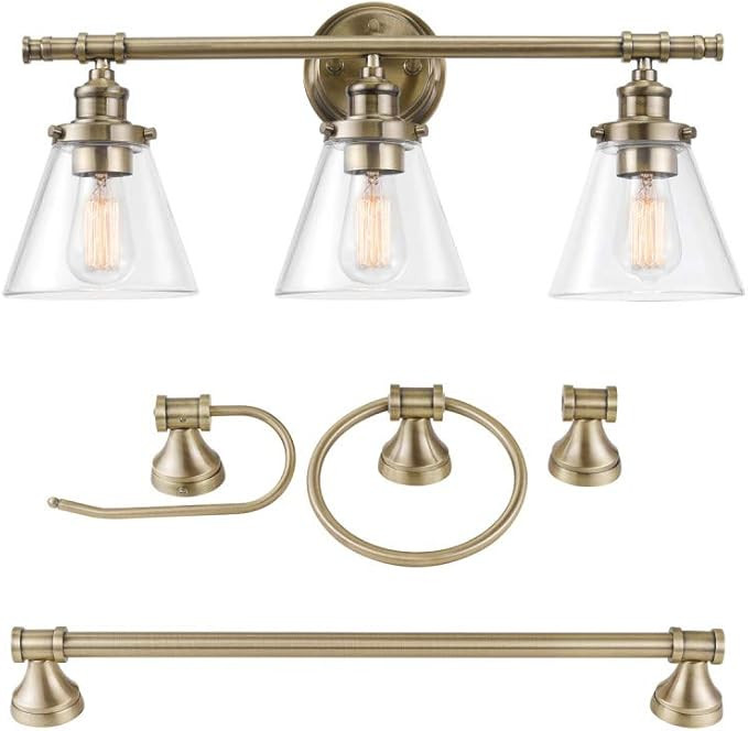 Globe Electric 51381 Parker vanity light, 3 Bath Set, Brass | Amazon (US)