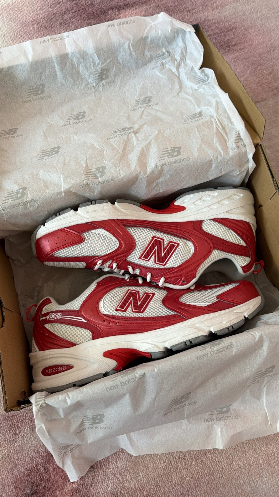red and white new balances! the 530 style is one of my faves. i wear the 9! 

#LTKMidsize #LTKActive #LTKfitnessgoals