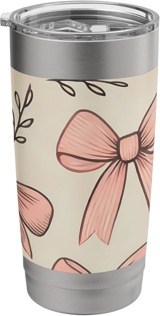 Adorable Aesthetic Beige and Pink Bow Stainless Steel Insulated Tumbler | Amazon (US)