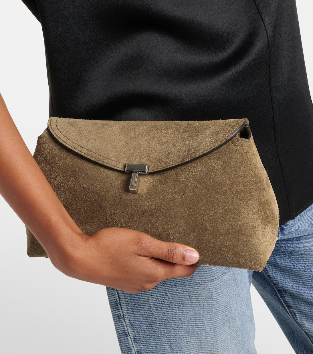 T-Lock suede clutch | Mytheresa (UK)