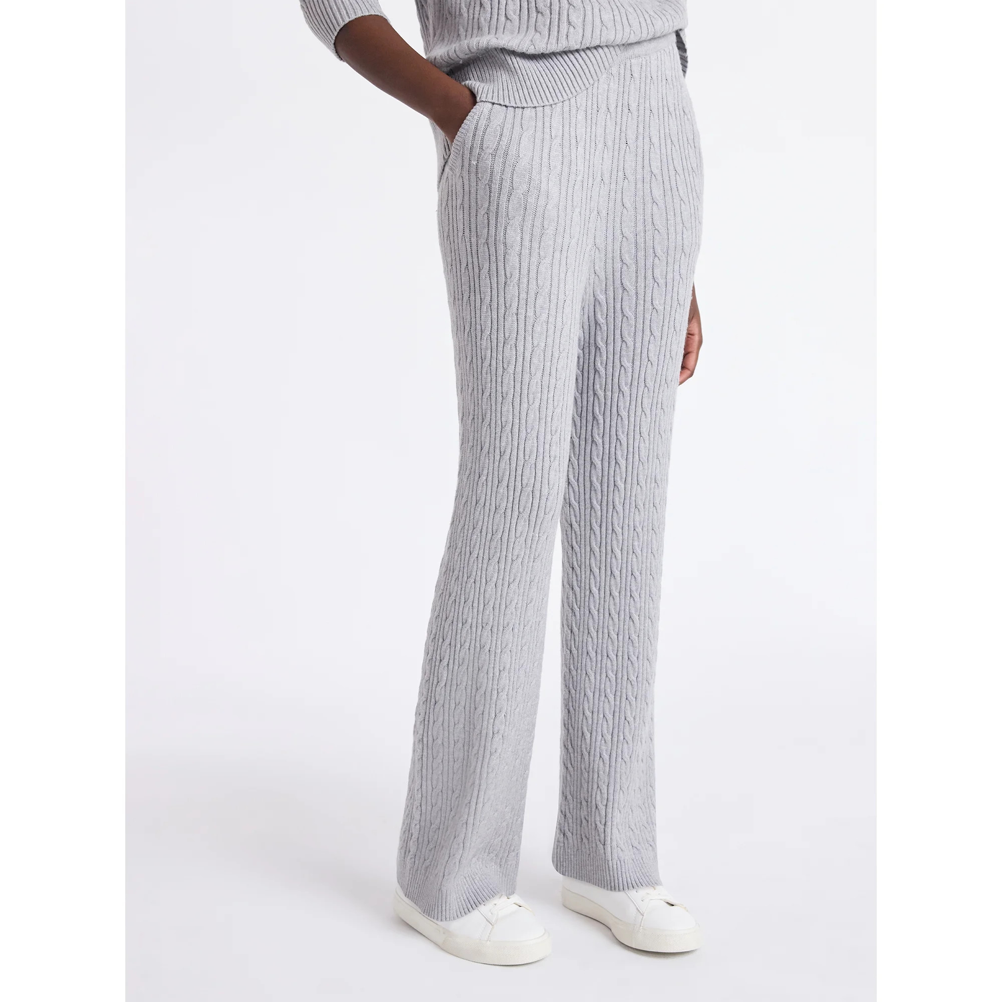 Free Assembly Women's Cozy Yarn Wide Leg Cable Knit Sweater Pants, Size XS-XXL | Walmart (US)