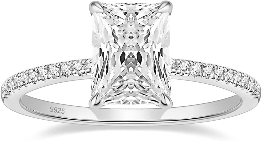 EAMTI 3CT 925 Sterling Silver Engagement Rings Radiant Cut Solitaire Cubic Zirconia CZ Wedding Pr... | Amazon (US)