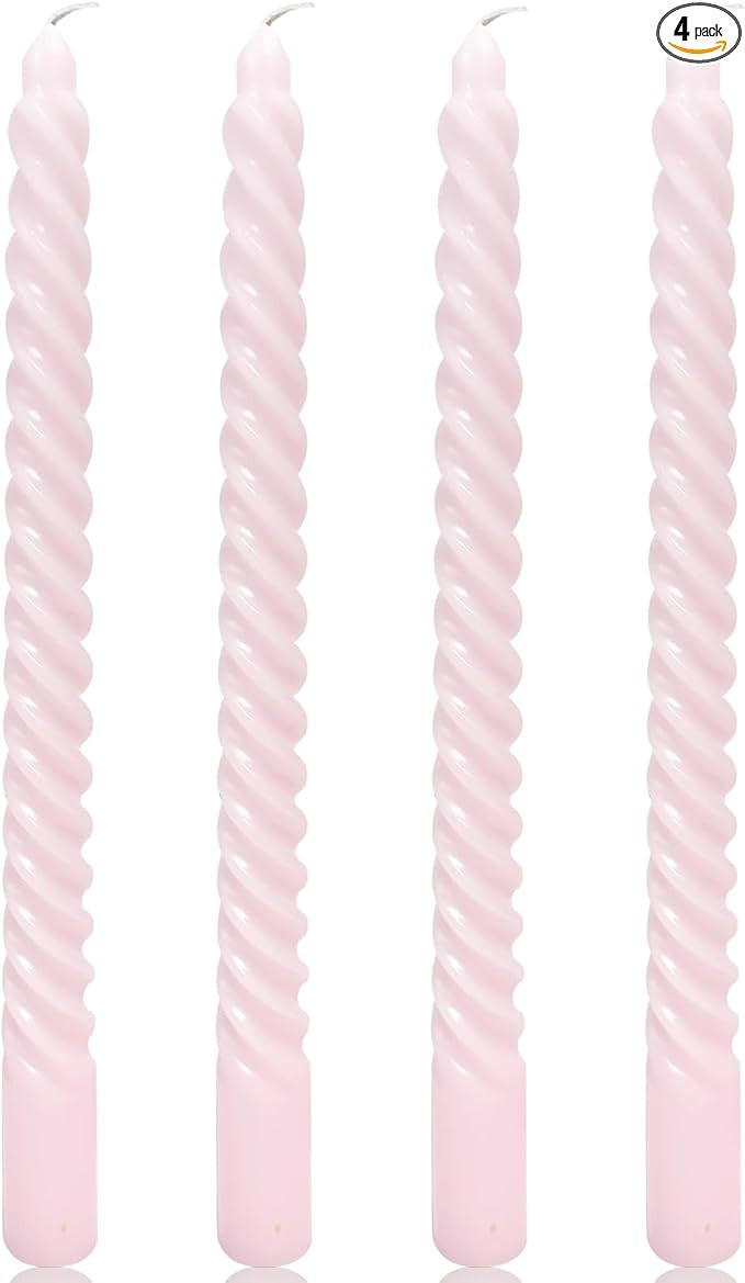 4 Pack Pale-Pink Cream Spiral Taper Candles for Home Decoration, 10 Inch Candlesticks for Dinner ... | Amazon (US)