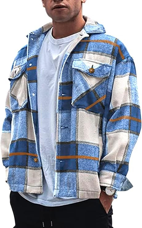 Gafeng Mens Flannel Shirt Plaid Shacket Long Sleeve Button Down Casual Warm Fall Winter Camp Jack... | Amazon (US)